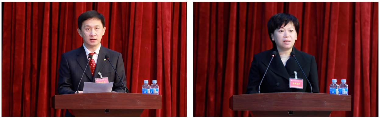 省教科文卫体工会常务副主席李永强 黑河市总工会党组书记、常务副主席孙桂云向大会致贺辞